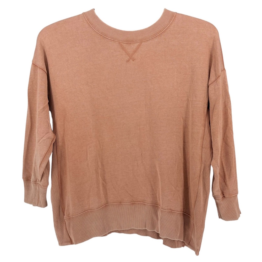 Aerie Sweatshirt XL Terracotta Pink Oversized Ribbed Side Panels Crew Neck